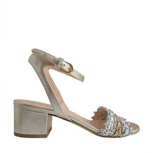 NEW AGL women's lala straw strap sandal in silver